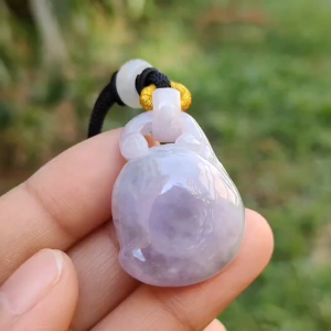 Rare Imperial Light Lavender Patches Natural Type A Jadeite Jade Pendant Necklace crafted as peach with certificate weigh 13.52 grams 34 * 22.8 * 11.3 mm (pendant171)