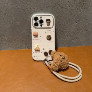 3D Pasting Doll Leather Soft Case for iPhone 11 12 13 14 15 Pro Max Equipped with a plush bear lanyard anti fall cover casing for iPhone11 case