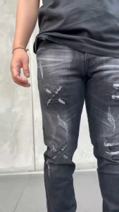 Celana Jeans Panjang Pria Ripped Black Letro Sobek Lutut Destory Stretch Premium