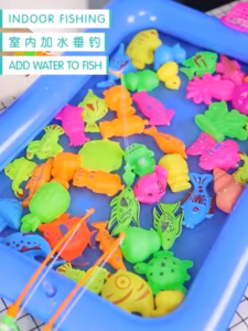 26Pcs Fish Toys Waterproof Childrens Magnetic Floating Fun Fishing Game Playset With Inflatable Pool