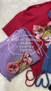 one set rok kargo dengan model terbaru anak perempuan bahan knit ready dari usia 1-8 thn dengan motiff livelly litle girl