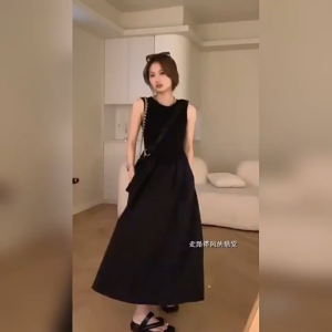 dress hitam wanita gaun tanpa lengan long skirt dress panjang cewek casual