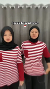 byrazi Baju Couple Pria Wanita Oversize Merah Putih Belang-Belang Lengan Pendek Panjang