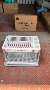 Giá úp bát đĩa 2 tầng giá rẻ  kệ úp chén có ống đũa đa năng kèm khay hứng  sạch sẽ tiện dụng