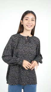 Forest Ladies Floral Pattern Crepe Blouse Women Long Sleeve Blouse | Baju Perempuan - 822389