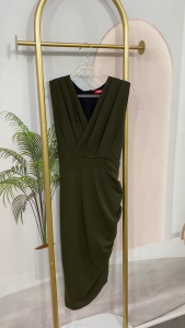 [นัดกับณัฐ] ชุดเดรสยาวจีบข้างสีเขีบยว เดรสทำงาน เดรสออกงาน