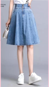 Chân váy jean chữ A cao cấp 2 cúc có túi trước cạp có chun váy bò nữ siêu xinh CHERRY T057