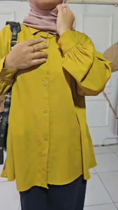 Afsheen Fashion - Baju Atasan Kemeja Blouse Casual Wanita Muslim Dewasa Bahan Kain Matt Katun Rayon Twill Ukuran Oversize Jumbo Terbaru Kekinian