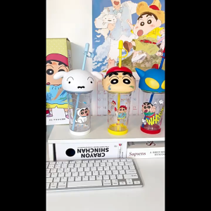 แก้วชินจัง แก้วน้ำหัวชินจัง มีฝา พร้อมหลอด ขนาด 500ml ลิขสิทธิ์แท้100% พร้อมส่งจากไทย