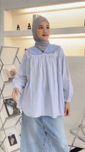 Bayleaf.id Reyna Striped Blouse Katun / Atasan Blouse Casual Wanita Motif Garis / Blouse Lucu Garis