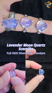 Collection Grade Lavender Moon Quartz Scorolite Full S925 Silver Ring Pendant