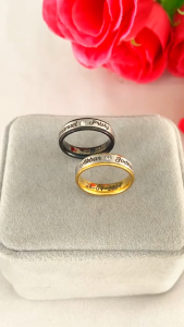 Cincin Titanium Custom Nama Ukiran Luar dan Dalam Cincin Permata Dual Tone Anti Karat Samatha Ring