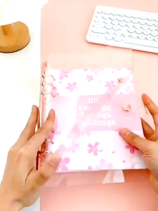 100 Envelope Challenge loose-leaf Notebook 100-day Money Saving Notebook Challenge Cash Savings Ins Sakura Metal Button 100 Envelopes Money Saving Challenge