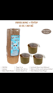 Paper Bowl ukuran 360 Ml dan Tutup Mangkok Kertas (Isi 25 Pcs-PBLK360)