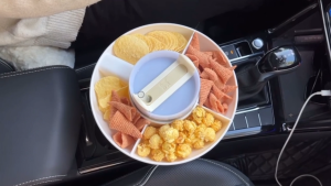 Silicone Snack Bowl 40oz Tumbler With Handle Food-Grade Reusable Water Bottle Snack Tray with 4 Compartments Lightweight Snack Ring Snack Platter