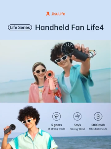 Jisulife Life 4 พัดลมมือถือ 12 ใบพัด 3600/5000mAh พัดลมเทอร์โบ พร้อมแบตเตอรี่ ใช้งานได้นาน 17 ชั่วโมง ลมแรง 5 เกียร์