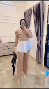 Setelan Wanita Jumbo Viral Danisha Set Knit Mix Katun Twill M L XL XXL Oneset Kondangan Wanita Busui