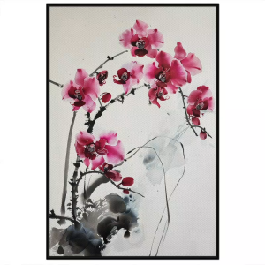 Tranh thủy mặc hoa lan phong thủy trong bộ tứ bình tranh treo tường dán tường in canvas trang trí phòng khách.CGI-734