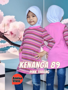 BAJU BLUS ANAK COMBES MOTIF SALUR QIRANI KENANGA 89 PINK TERANG