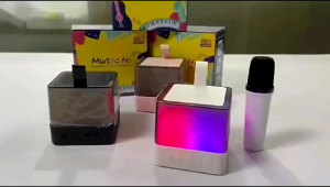 K18 Karaoke Bluetooth Speaker Ktv dengan 2 Mikrofon Ambient Lighting High Quality Stereo Sound Singing Microphone for Children Bluetooth Dengan Mikrofon