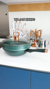 QME 3IN1 Emerald Green Wajan Batu Medis dengan Steamer 32 CM Anti Lengket Hijau Premium Panci Kukus Serba Guna 32cm Kitchenware