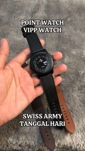 BISA COD - JAM TANGAN PRIA SWISS ARMY ANTI AIR TALI KULIT TANGGAL AKTIF FREE BOX FREE BATERAI CADANGAN ANALOG KASUAL