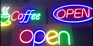 Business Restaurant Epoxy LED Sign Signage Light Open | Open with round | Coffee