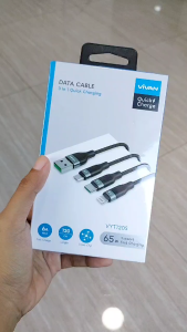 Kabel Charger 3 IN 1 Micro USB Type C Lightning IP Fast Charging Super Vooc Flash Charge 6A Kabel Cumi Cabang 3 Vivan VYT120