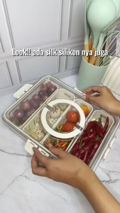 Wadah penyimpanan makanan kulkas untuk buah-buahan dan sayuran dengan filter dan tutup transparan
