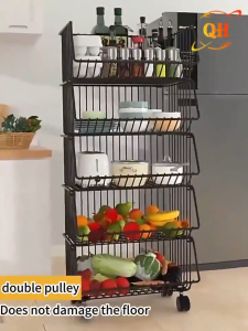 3/4/5 Layer Movable Kitchen Rack Trolley Storage Rack Spice Rack Fruit vegetables Storage Holder Rak Sayur Toy Storage