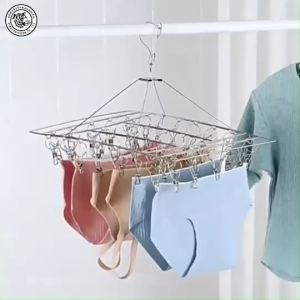 ไม้แขวนผ้า ไม้แขวนตากผ้า ที่หนีบผ้า ที่แขวนถุงเท้า ที่ตากถุงเท้า ราวตากผ้า ราวหนีบผ้าสแตนเลส ที่ตากชุดชั้นใน แบบสี่เหลี่ยม 20 หนีบ