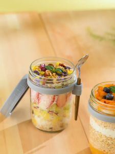 ถ้วยใส่อาหารเช้า ถ้วยข้าวโอ๊ตนม แก้วน้ำแบบพกพา 350ml มีฝาปิดและช้อน ซีลอย่างดี ไม่รั่วซึม