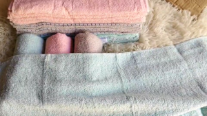 (12ผืน) ผ้าขนหนูเช็ดผม ผ้า COTTON แท้ เนื้อผ้านุ่ม ซับน้ำดีเยี่ยม ขนาด 34*74CM