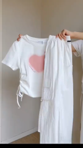 Tshirt Romantic Heart Baju Serut Wanita Crop top Baju Kaos Wanita Kekinian korean style terbaru