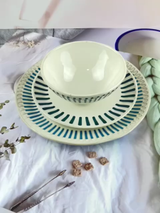 ชุดจานชาม จานเซรามิค ชามเซรามิค  สไตล์โมเดิร์น  มี 3 แบบ จาน 8 นิ้ว จาน 10.25 นิ้ว ชาม 5.8 นิ้ว มีให้เลือก 2 สี ขาว-น้ำเงิน และ เขียว