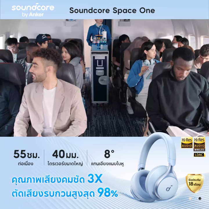 Soundcore by Anker Space One S1 headphone bluetooth หูฟังบลูทูธไร้สาย หูฟังตัดเสียงรบกวน หูฟังไร้สาย LDAC Hi-Res ANC 55H A3035