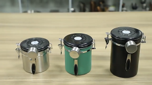 ถังเก็บเมล็ดกาแฟสแตนเลส มาพร้อมช้อนเล็ก ผงกาแฟ ที่เก็บเมล็ดกาแฟ กระป๋องชาสแตนเลส กันความชื้น สูญญากาศ มีตัวจับเวลา วาล์วไอเสีย ถังเก็บกาแฟสแตนเลส 304 กล่องเก็บเมล็ดกาแฟ