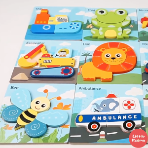Wooden Toddler Animal Vehicle Puzzles w Handles Educational Montessori Puzzles Toys