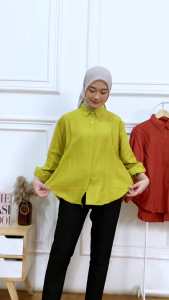 Kemeja Wanita - Kemeja Laura Polo Linen Atasan Wanita Bahan Polo Linen Kekinian