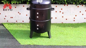 Round Charcoal Smoker GrillHeavy-Duty BBQ Smoker for Outdoor Smoking-Vertical Multi-Layer Pellet Smoker Ideal for Meats-Offset Charcoal Grill with Thermometer & S-Shaped HookBlack