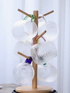 【Ready Stock】Shopware Mug Holder Tree Wooden Holder Coffee Cup Bamboo Mug Coffee Cup Rack Dryer with 6 Hooks