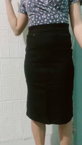 Highwaist Office Work Skirt Stretchable Simple Knee Length Pencil Skirt side cut design with back zipper #564