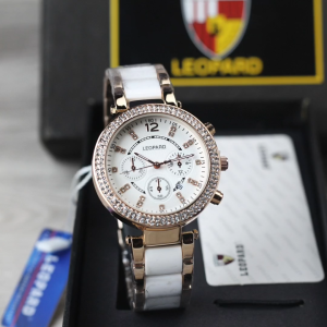 Jam tangan Leopard 2860 tanggal aktif chrono off tali rantai keramik bulat original wanita