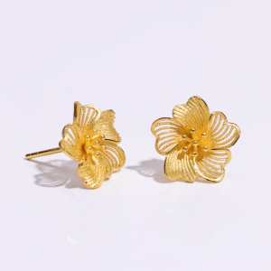 Chow Sang Sang 周生生 Cultural Blessings Blossom 999.9 Floral Gold Earrings 95305E