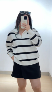 6227 Zeta Stripes Long Sleeves Half Zip Sweater