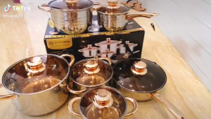 Bộ Nồi Đáy Từ 6 Món EB-8013 Inox Không Gỉ Kèm Năp Kính Cao Cấp Dùng Cho Mọi Loại Bếp