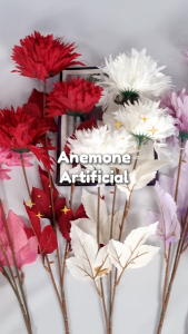 Bunga Dekorasi Tangkai Panjang Artificial X3 Cabang/Anemone 80cm Hias/Bunga Buket [KN-438]