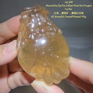 Fluorite Quartz Dragon Turtle Ornaments/ Fluorite Crystal Dragon Tortoise /Fluorite Quartz Dragon Turtle/风水招财黄萤石龙龟摆件/萤石龙龟/云母，黄铁矿，黄萤石龙龟