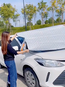 Kuwo Car Windshield Cover Shade Sunshade Sun Protection Heat Insulation Outside Foldable Curtain For Sedan Rain Visor Shield Suv Half Protector Waterproof Dust-Proof Glass Window Universal Front Side