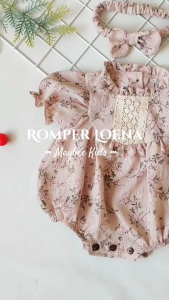 Romper Loena 6-12 Bulan Jumper Anak Bayi Perempuan Free Headband Maybee Mybee Kids